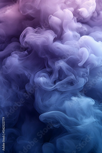 Ethereal smoke swirls of purple and blue create an abstract, calming effect