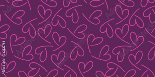 pink vector illustration pattern seamless hearts doodle on dark background for fabric bed linen, packaging, February 14, love