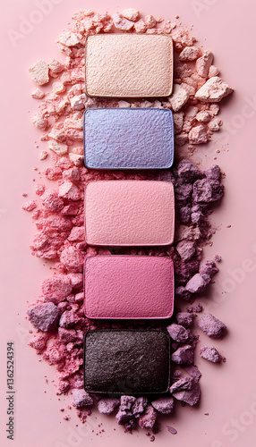Eye shadows aligned on pink