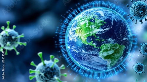 Global Earth with Viruses in Abstract Concept of Health Crisis