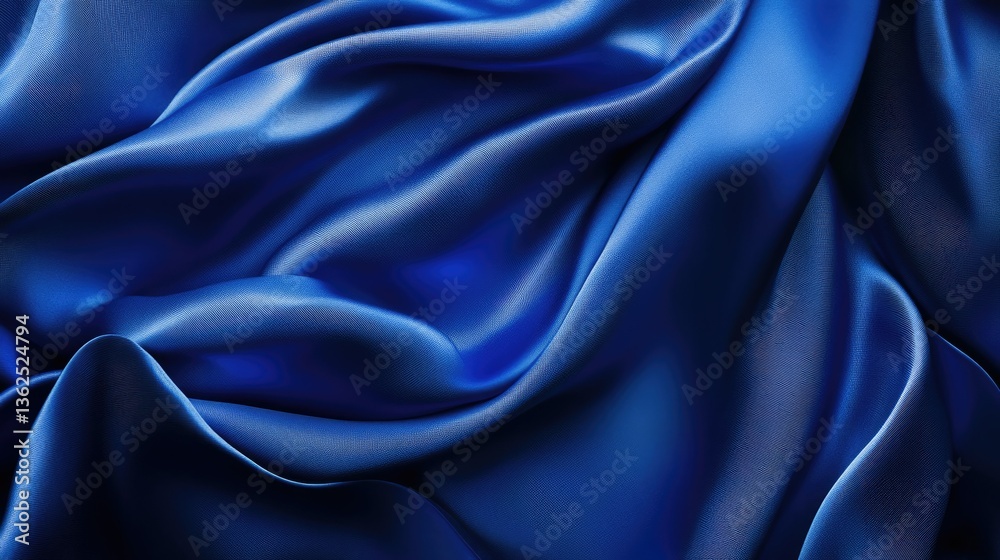 Fototapeta premium Blue silk fabric with soft folds and shadows, luxurious texture