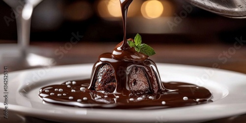 The rich texture and glossy sheen of indulgent chocolate captured in detail. 