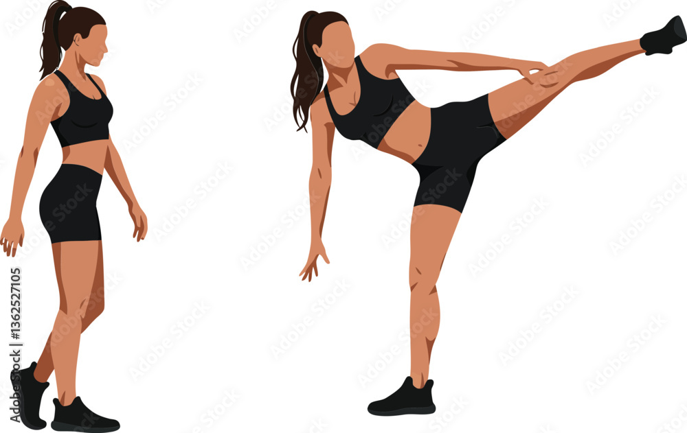 Woman demonstrating a fitness stretch in flat vector illustration style vector art Woman demonstrating a fitness stretch in flat vector illustration style vector art