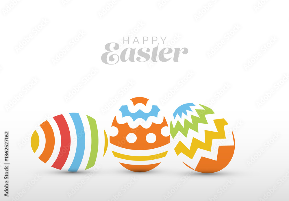 Colorful minimalist Easter greeting card template with Easter Eggs