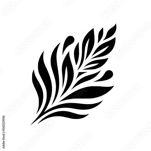 Elegant Black & White Botanical Illustration Featuring a Stylized Leaf Design on a Minimalist White Background.