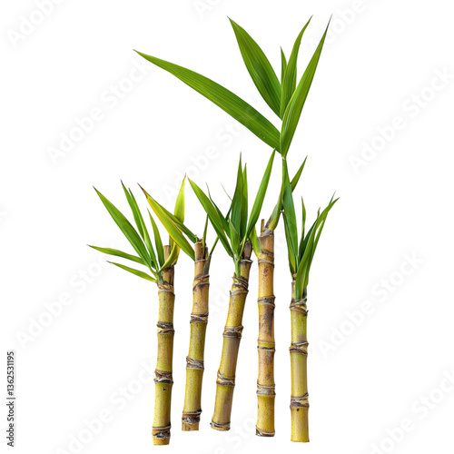 Sugarcane stalks with green leaves.