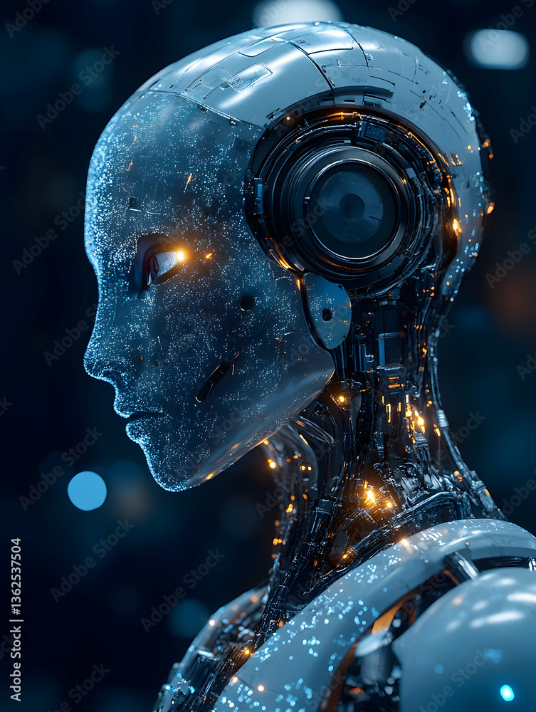 Fototapeta premium Futuristic humanoid robot with intricate mechanical details and a sleek, modern design