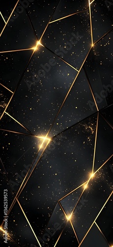 Abstract Geometric Black Background With Golden Line Accents