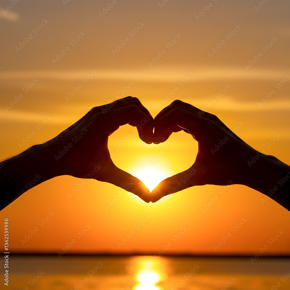Obraz premium heart in hands against sunset