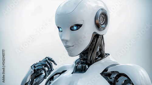 Obraz na płótnie Cyborg with a white face and blue eyes isolated on a white background. w salonie