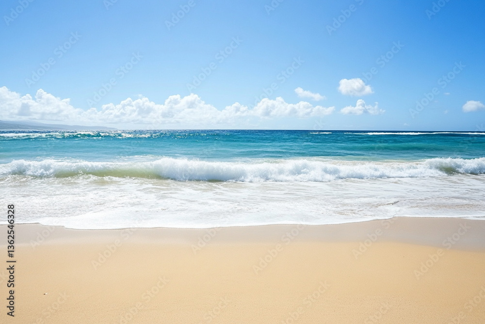 Fototapeta premium Sunny Beach with Gentle Waves and Clear Blue Sky