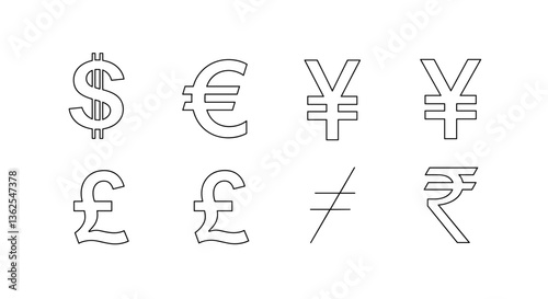 Collection of currency symbols. white background                          