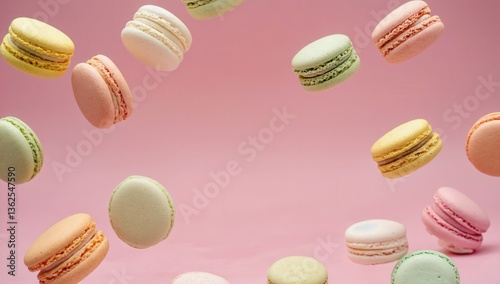 Wallpaper Mural The colorful macarons are beautifully falling in a circle on a pink background Torontodigital.ca
