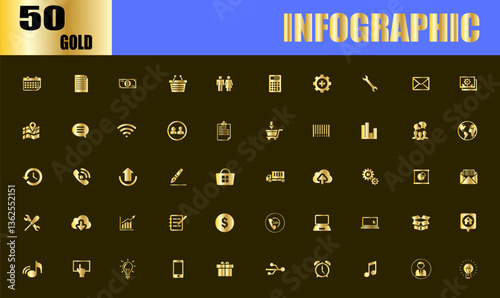 Infographics and analysis gold icons. luxury human resource sign.