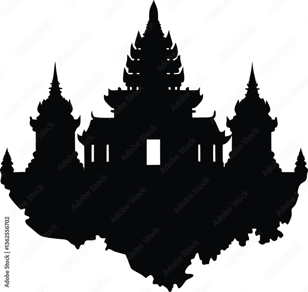 A Vector Silhouette of Cambodia An Elegant Representation on a White Background A Vector Silhouette of Cambodia An Elegant Representation on a White Background