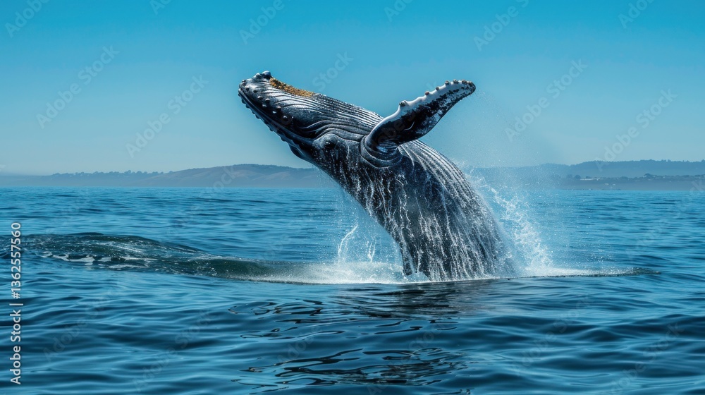 Obraz premium Majestic Humpback Whale breach captivating marine mammal breaching scenery