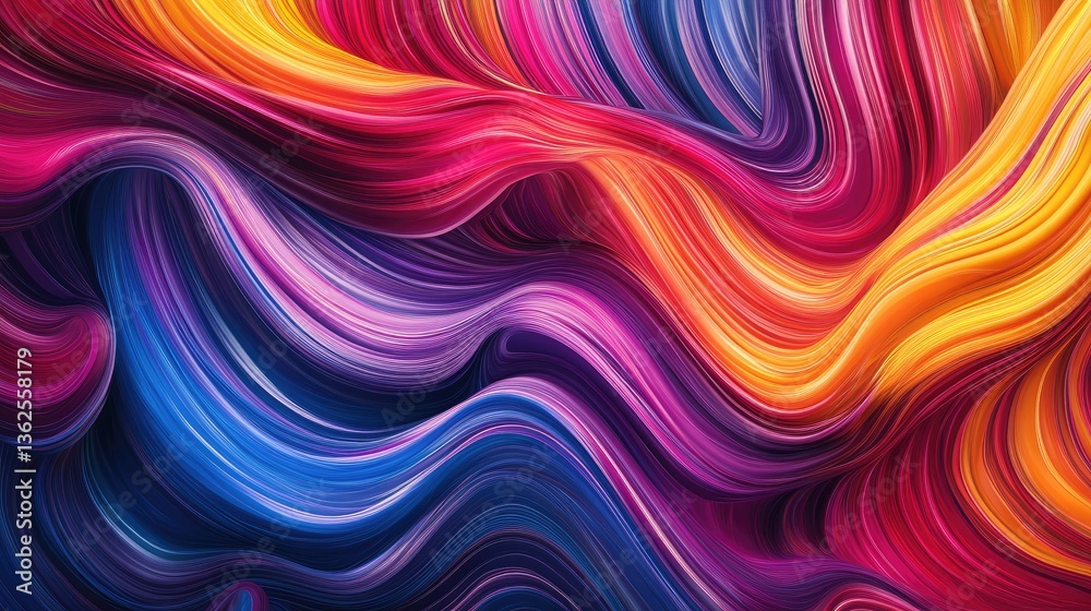Fototapeta premium Vibrant Flowing Abstract Colorful Waves with Fluid Brush Strokes in Shades of Blue, Pink, Orange, and Purple