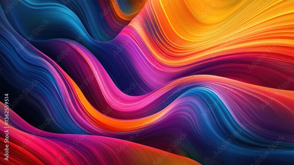 Fototapeta premium Vibrant Abstract Waves of Colorful Flowing Patterns in Vivid Shades of Blue, Orange, Purple and Red