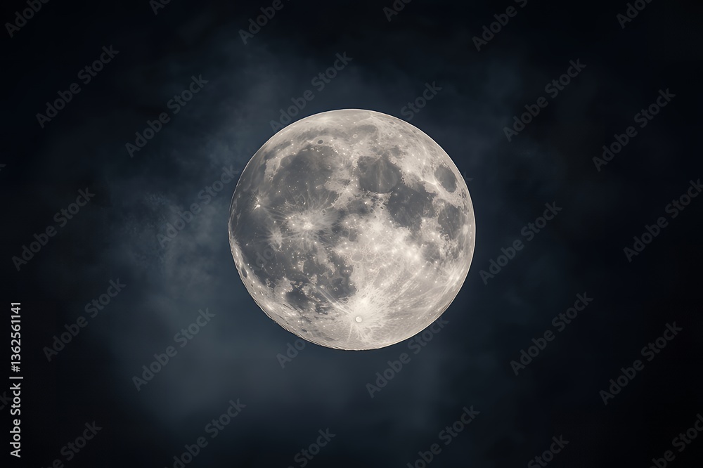 Majestic Full Moon Shining Brightly in a Night Sky with Clouds Majestic Full Moon Shining Brightly in a Night Sky with Clouds