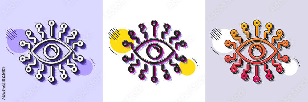 Fototapeta premium Artificial intelligence line icon. Halftone dotted pattern. Gradient icon with grain shadow. All-seeing eye sign. Line artificial intelligence icon. Various designs. Vector