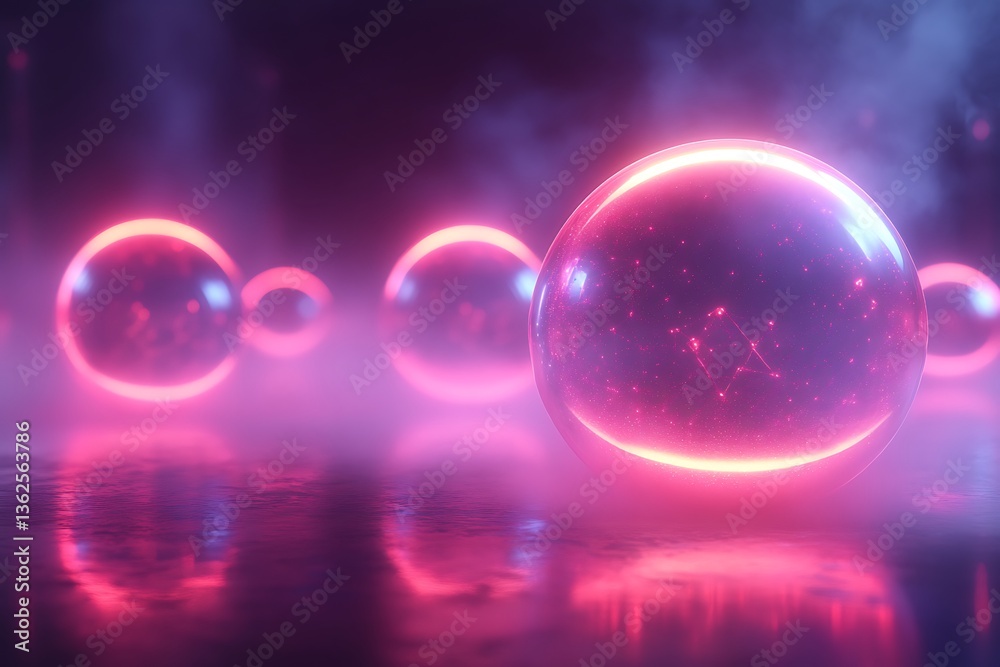 Glowing orbs with neon, and dark background. Glowing orbs with neon, and dark background.