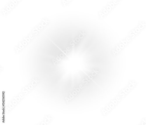 Flash light with sparkle effect. Glowing yellow light, magic star sparks, and lens flare on a transparent background. Perfect for highlights and special effects. Vector illustration.