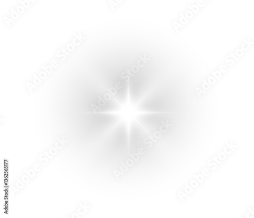 Flash light with sparkle effect. Glowing yellow light, magic star sparks, and lens flare on a transparent background. Perfect for highlights and special effects. Vector illustration.