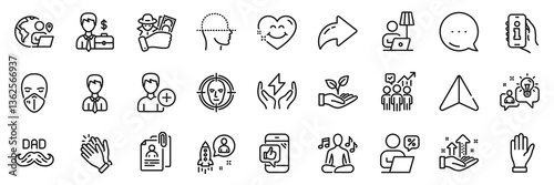 Fraud, Startup and Helping hand line icons pack. Share, Message, Paper plane icons. Business statistics, Add person, Medical mask web icon. Safe energy, Face scanning, Analysis graph pictogram. Vector