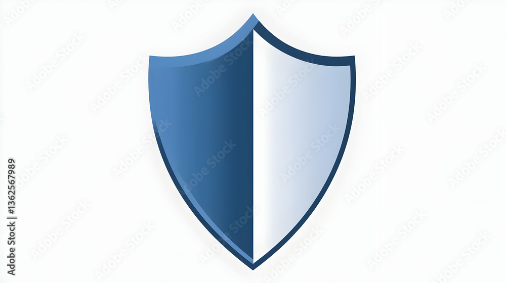 Half blue, half white, the stylized shield conveys security and protection Half blue, half white, the stylized shield conveys security and protection