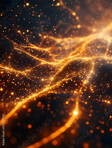 Golden threads of light weave across a dark space, like electric plasma or energy currents