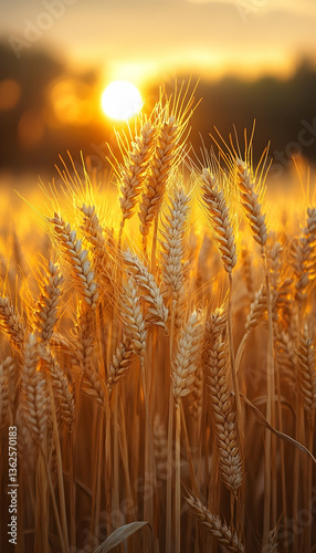 Golden wheat field at sunset