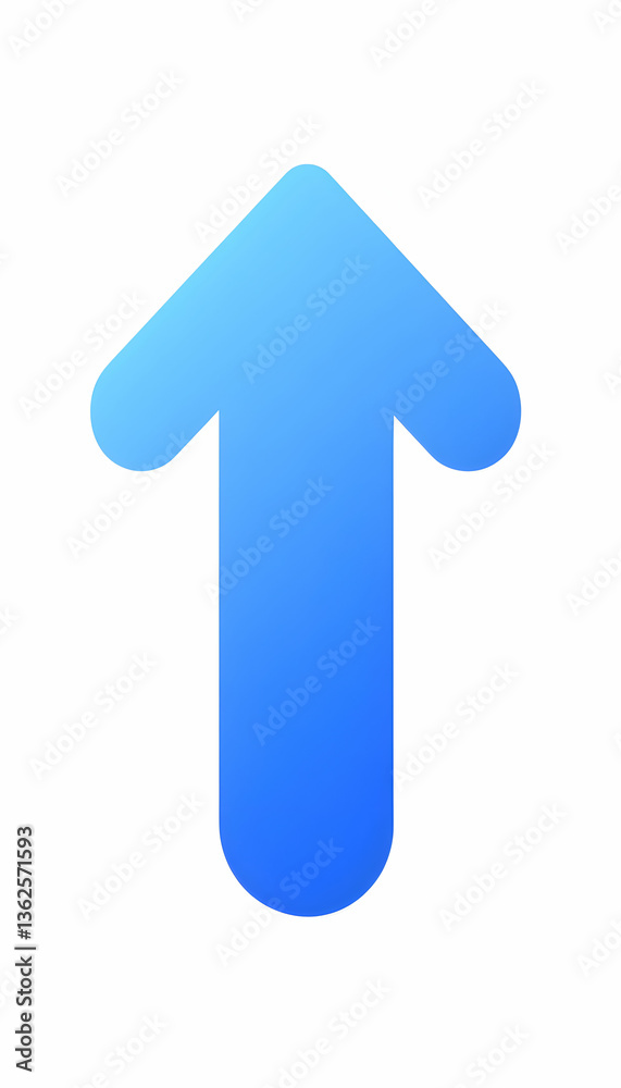 Gradient blue arrow points upwards, on white Gradient blue arrow points upwards, on white