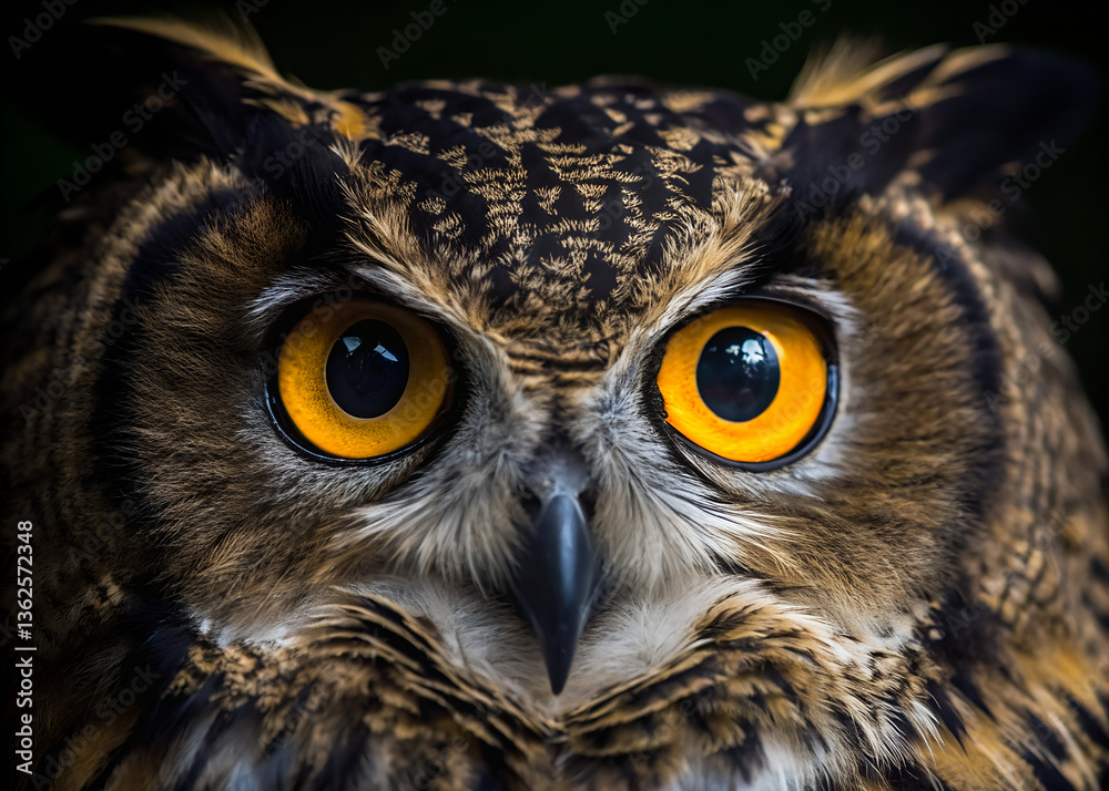 Fototapeta premium An owl with striking yellow eyes and detailed feather patterns