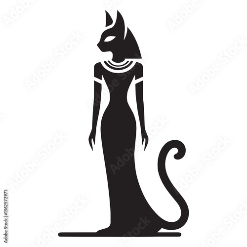 Luminous Bastet silhouette, glowing with ancient wisdom - Bastet illustration - Bastet vector - Egyptian goddess silhouette - Egyptian silhouette

