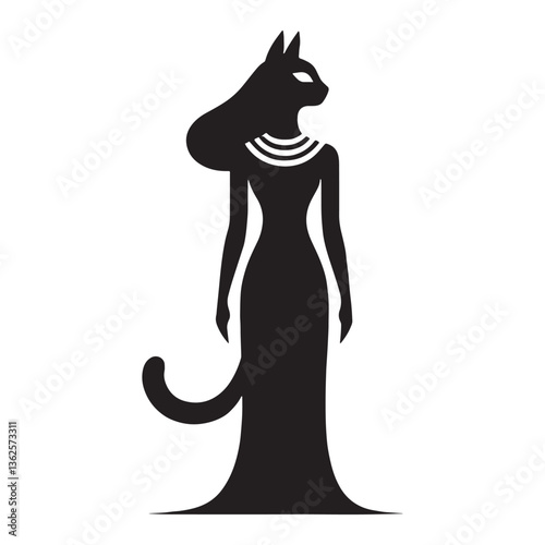 Charming Bastet silhouette, a symbol of love and joy - Bastet illustration - Bastet vector - Egyptian goddess silhouette - Egyptian silhouette

