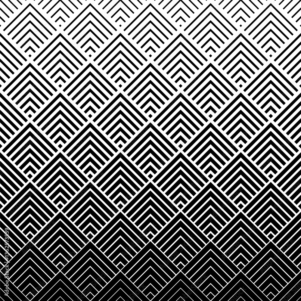 Geometric fades pattern. Faded halftone black art deco isolated on white background. Degraded border for design prints. Fadew halftones wallpaper. Fading gradient. Transition bg. Vector illustration