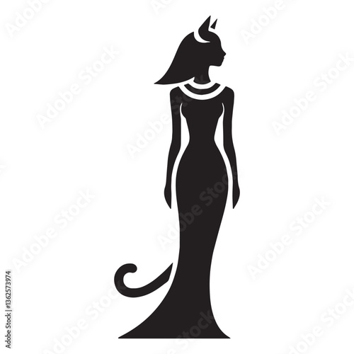 Timeless Bastet silhouette, standing in divine poise - Bastet illustration - Bastet vector - Egyptian goddess silhouette - Egyptian silhouette

