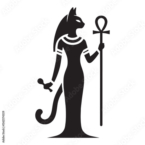 Ancient Bastet silhouette, revered for centuries - Bastet illustration - Bastet vector - Egyptian goddess silhouette - Egyptian silhouette

