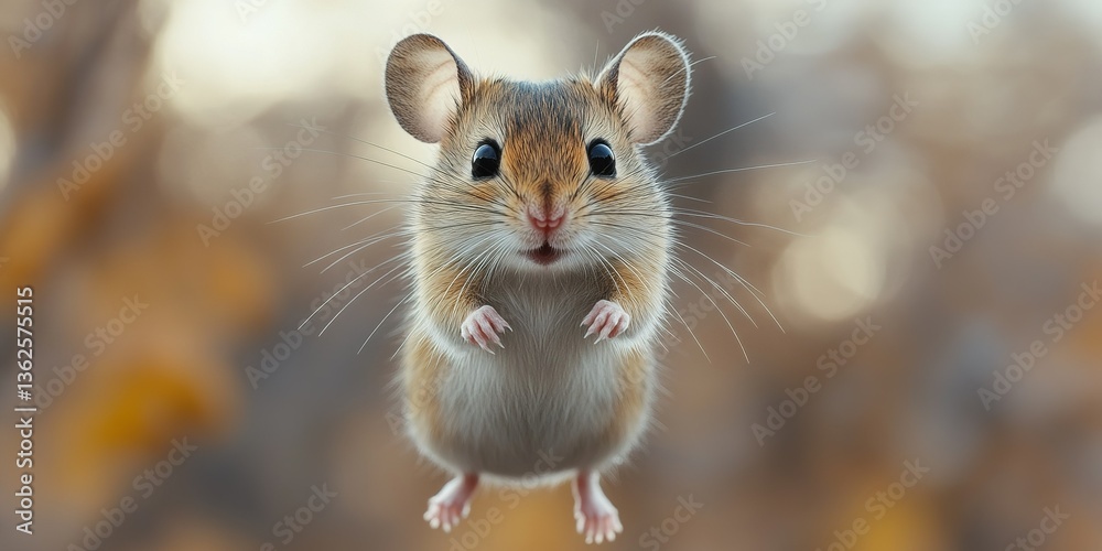 Cute mouse hopping in a natural environment during golden hour Cute mouse hopping in a natural environment during golden hour