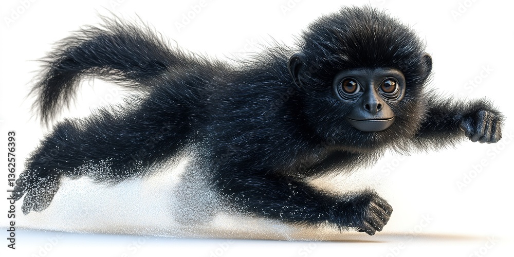 Obraz premium Young monkey runs playfully on a sandy surface in a lively display of agility and energy