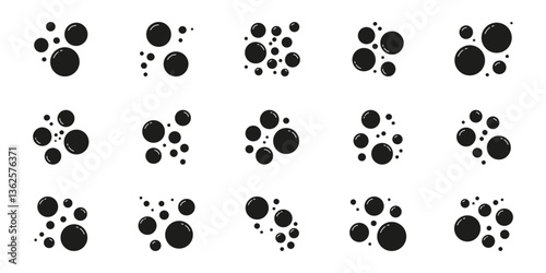 Soap Bubbles Solid Icon. Cluster Of Various Sized Floating Air Bubbles With Reflective Surface Silhouette Symbol. Isolated Vector Illustration