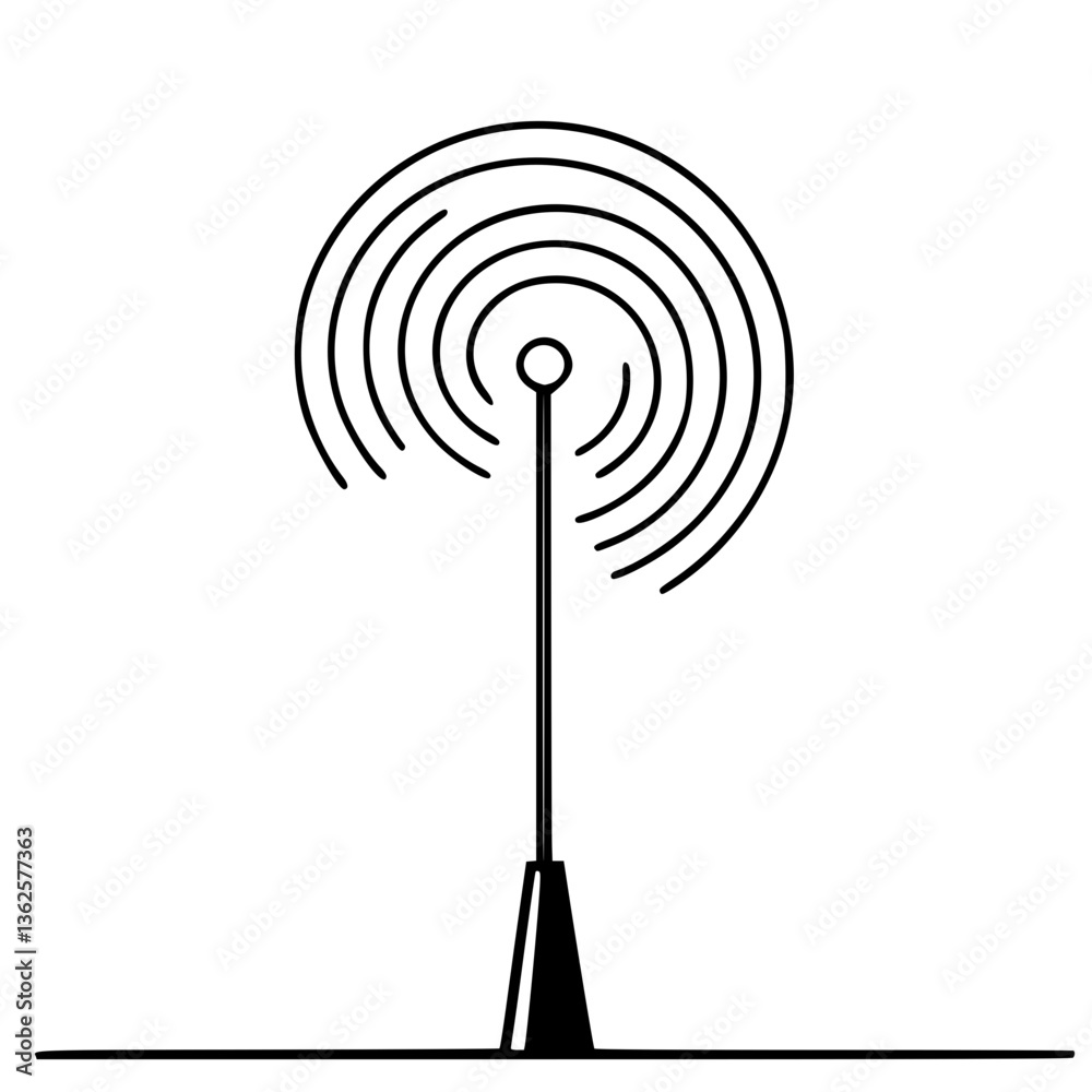 Vector Illustration of Antenna Tower with Signal Waves for Communication and Broadcast Vector Illustration of Antenna Tower with Signal Waves for Communication and Broadcast