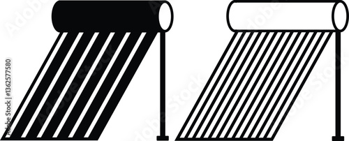 Solar Water Heater icon. environment friendly home or industrial roof top solar water heater panel. set design in trendy style. sunlight power absorbing solar heater
