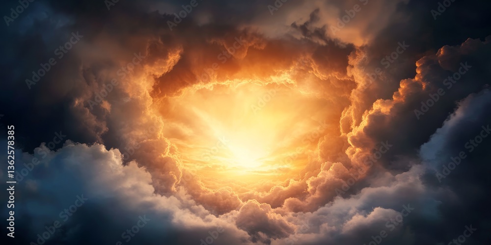 Fototapeta premium Dynamic sunset peeking through dark storm clouds over the horizon creating a stunning natural light display