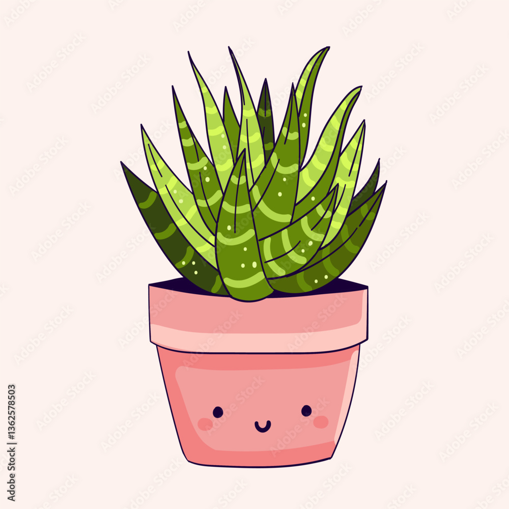 green echeveria succulent cactus in cute pot illustration vector on isolated white background