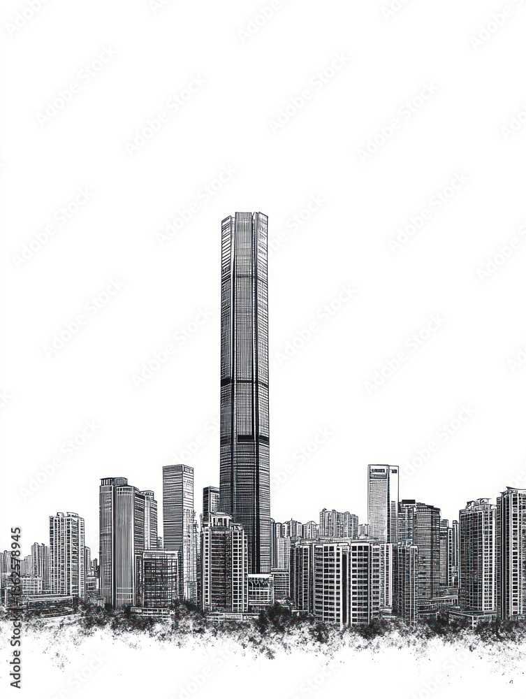 Fototapeta premium Inkscape rendering of a contemporary metropolis with modern architecture