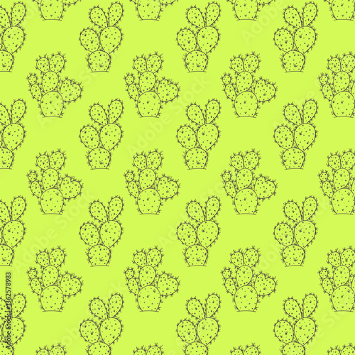 Obraz na płótnie Seamless vector Ornament endless pattern. hand drawn cactus and succulents outline on green background w salonie