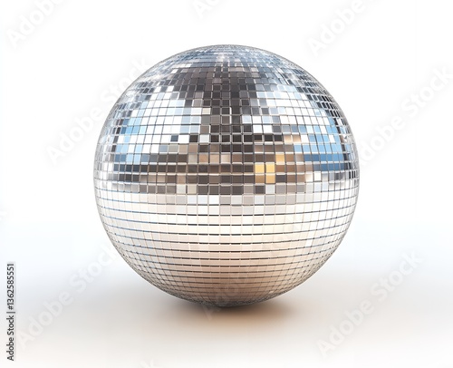 Sparkling Silver Disco Ball Isolated on White Background Perfect for Party and Festive Designs