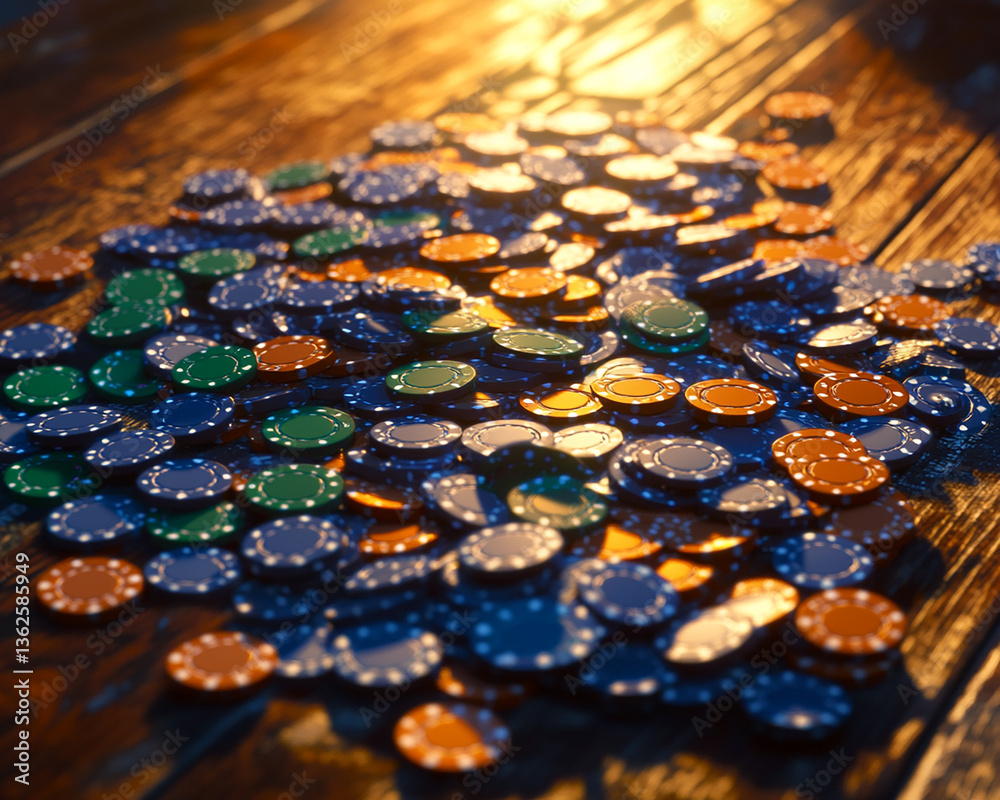 Obraz premium Casino chips close-up, casino scene