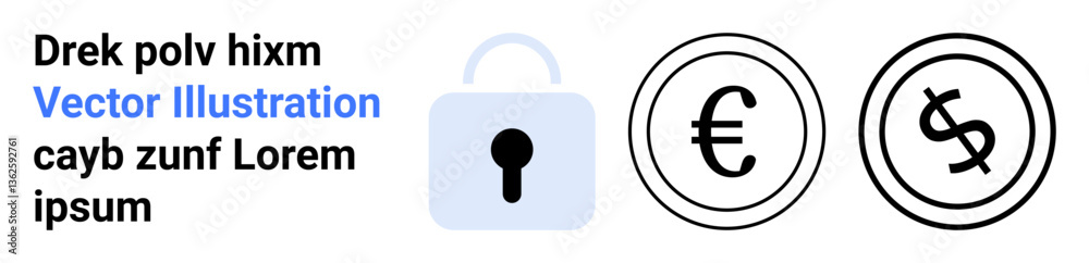 Closed lock with euro and dollar symbols reflecting monetary security, finance, and data privacy. Ideal for banking, cybersecurity, finance apps, data encryption, global markets, asset protection Closed lock with euro and dollar symbols reflecting monetary security, finance, and data privacy. Ideal for banking, cybersecurity, finance apps, data encryption, global markets, asset protection